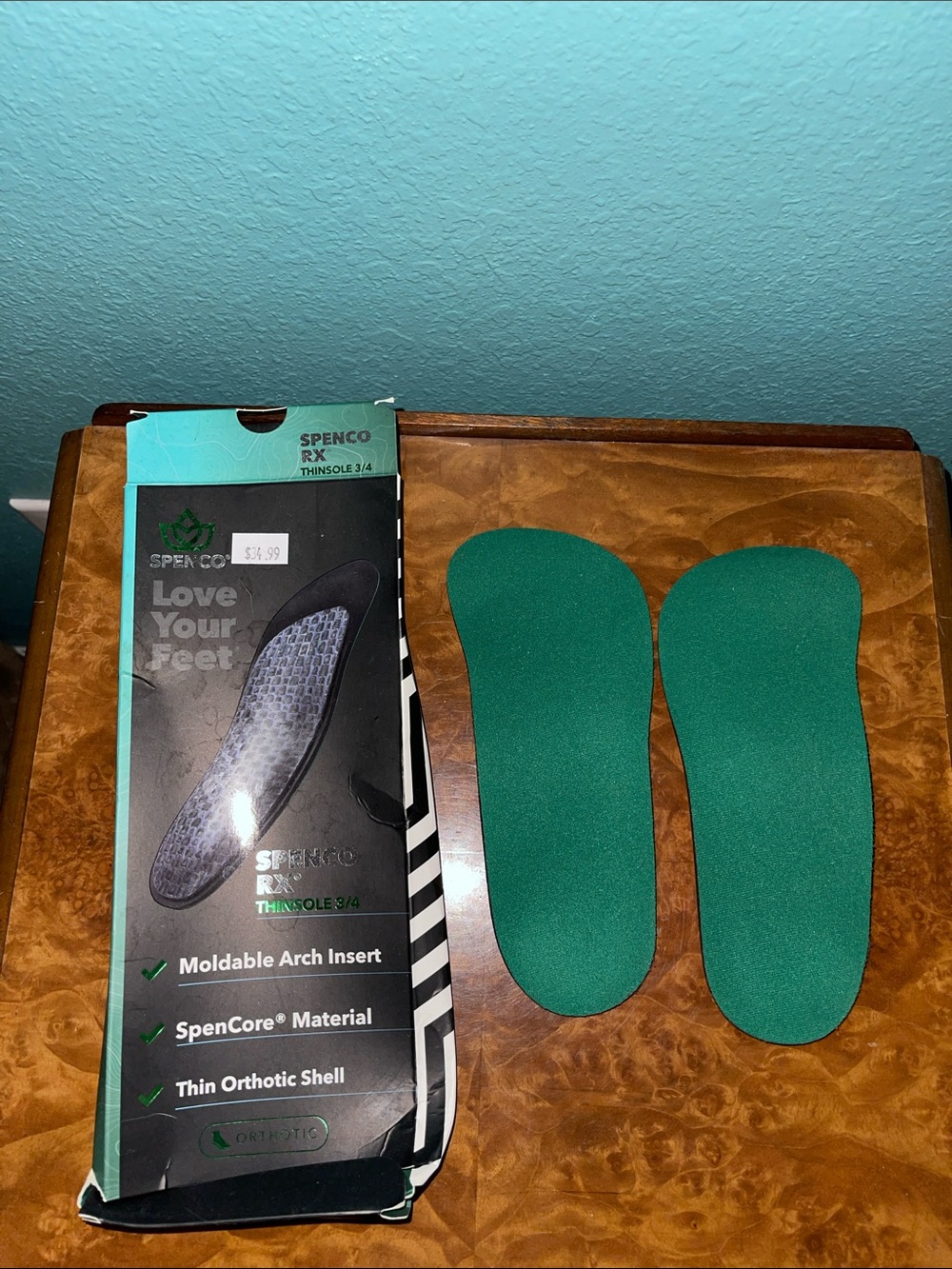 Spenco RX Moldable Arch Inserts - Green Thinsole 3/4